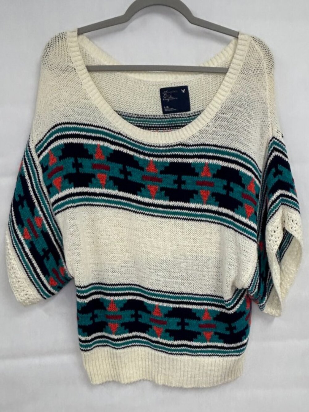 American Eagle Large Southwestern Aztec Knit Sweater Boho Oversized Pullover